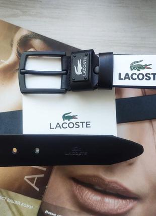 Кожаный мужской ремень lacoste black с черной пряжкой2 фото