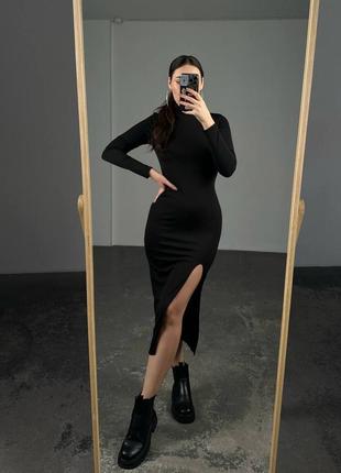 Тренд сезону💥 сукня міді рубчик туреччина ,з розрізом, плаття в стилі zara шоколад та чорний8 фото