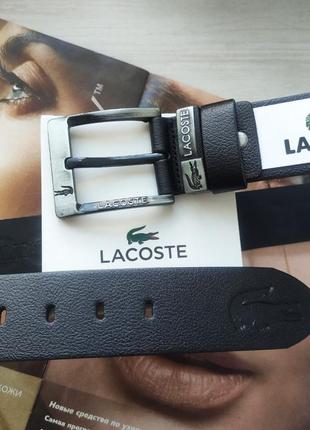 Кожаный ремень для джинсов lacoste черный в коробке2 фото