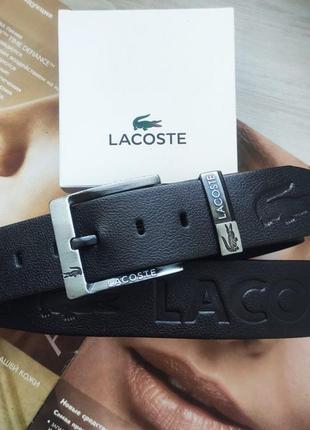 Кожаный ремень для джинсов lacoste черный в коробке1 фото