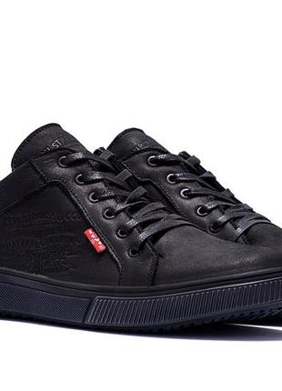 Мужские кожаные кеды levis classic black6 фото