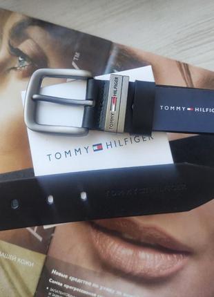 Мужской кожаный черный ремень tommy hilfiger3 фото