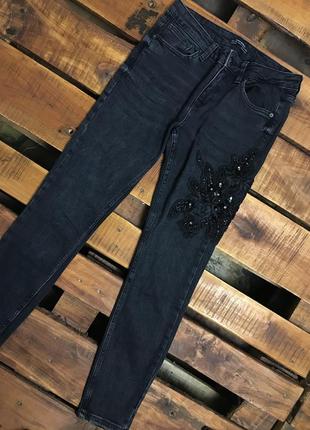 Женские джинсы (штаны, брюки) с нашивкой zara (зара срр идеал оригинал черные)