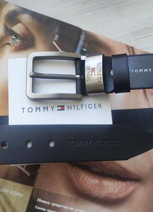 Кожаный мужской черный ремень tommy hilfiger3 фото