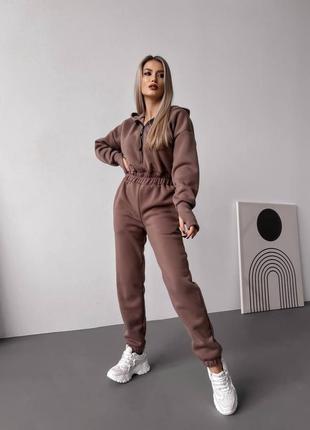 Теплий комбінезон з капюшоном на блискавці, пояс та низ на резинці, дуже...