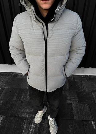 Зимовий пуховик вельветовий чоловічий світло-сірий2 фото