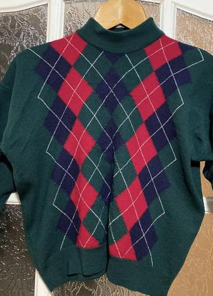 Кофта, свитер, кардиган, джемпер, пуловер, зеленый, геометрический принт, стильный, модный, брендовый, трендовый, классический, винтажный, peter hahn.2 фото
