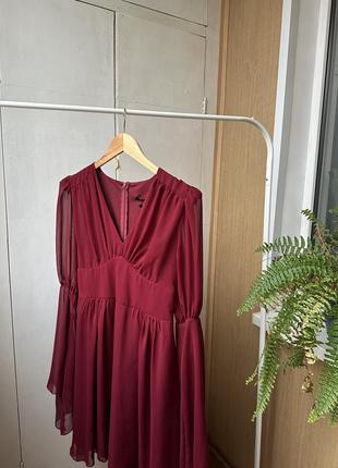 Шикарное темно красное шифоновое платье2 фото