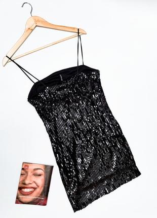 Женское праздничное черное платье на бретелях с блестками, без рукавов приталенное от бренда h&amp;m2 фото