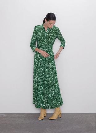 Сукня міді максі зелена зара в принт