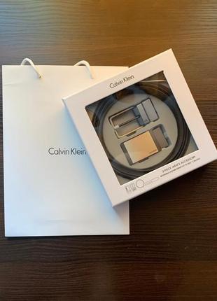 Подарунковий набір! шкіряний чоловічий ремінь calvin klein і 2 пряжки