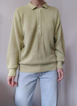 Винтажный джемпер поло хлопковый свитер поло пуловер реглан лонгслив кофта коттон джемпер зеленый свитер винтаж джемпер6 фото