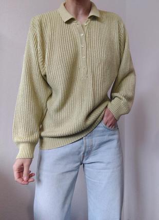 Винтажный джемпер поло хлопковый свитер поло пуловер реглан лонгслив кофта коттон джемпер зеленый свитер винтаж джемпер2 фото