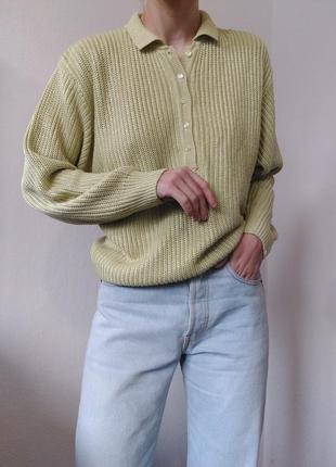 Винтажный джемпер поло хлопковый свитер поло пуловер реглан лонгслив кофта коттон джемпер зеленый свитер винтаж джемпер4 фото
