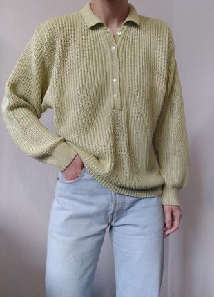 Винтажный джемпер поло хлопковый свитер поло пуловер реглан лонгслив кофта коттон джемпер зеленый свитер винтаж джемпер8 фото