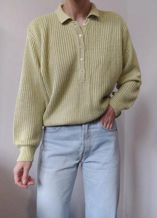 Винтажный джемпер поло хлопковый свитер поло пуловер реглан лонгслив кофта коттон джемпер зеленый свитер винтаж джемпер
