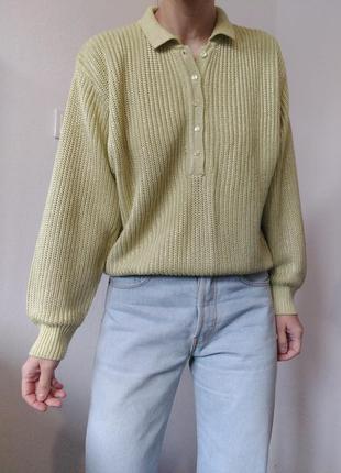 Винтажный джемпер поло хлопковый свитер поло пуловер реглан лонгслив кофта коттон джемпер зеленый свитер винтаж джемпер9 фото