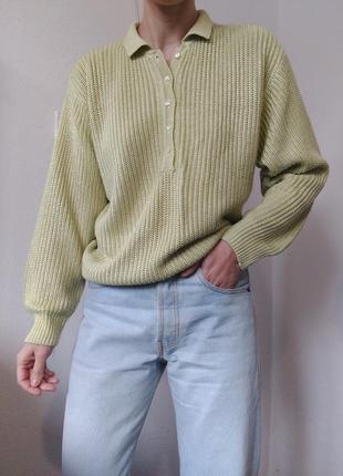 Винтажный джемпер поло хлопковый свитер поло пуловер реглан лонгслив кофта коттон джемпер зеленый свитер винтаж джемпер3 фото