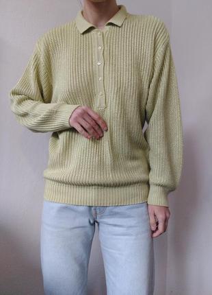 Винтажный джемпер поло хлопковый свитер поло пуловер реглан лонгслив кофта коттон джемпер зеленый свитер винтаж джемпер5 фото