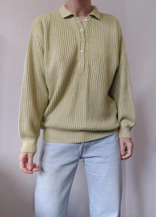 Винтажный джемпер поло хлопковый свитер поло пуловер реглан лонгслив кофта коттон джемпер зеленый свитер винтаж джемпер10 фото
