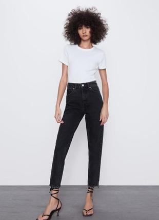 Джинсы чёрные темно темно графитовые мом  mom slim fit zara