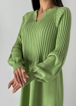 Зеленое салатовое доза вязаное платье свободного кроя6 фото