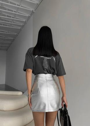 Кожаная юбка «металик»4 фото