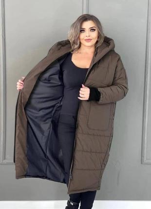 Куртка - пальто ❄️зима,плащівка канада на силіконі 200 + підкладка,темний шоколад, чорний, темна олива, бежевий, фіолет , графіт5 фото