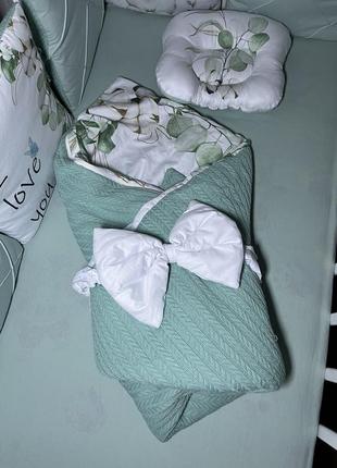 Комплект у ліжечко «зайчик з бавовняними квітами»