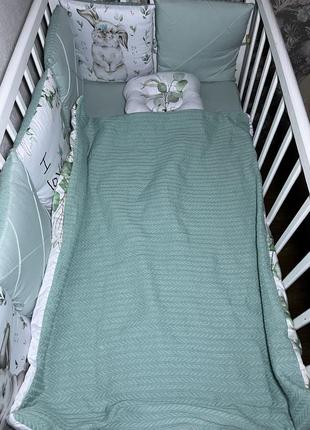 Комплект у ліжечко «зайчик з бавовняними квітами»