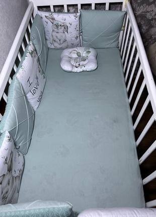 Комплект у ліжечко «зайчик з бавовняними квітами»