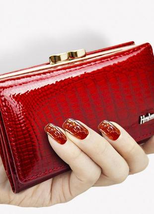 Компактний жіночий шкіряний гаманець henghuang hn-214 red, натуральна шкіра