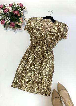 Шикарное золотистое платье в пайетки french connection1 фото
