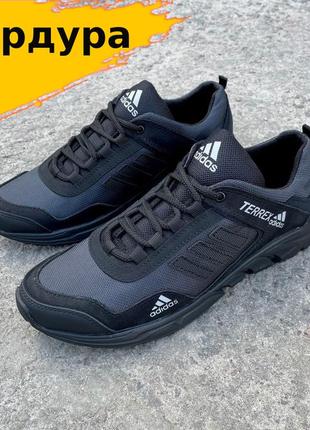 Спортивные кроссовки adidas cordura черные кожа нубук, черные мужские весна осень *а-1 сіра/кордура*1 фото