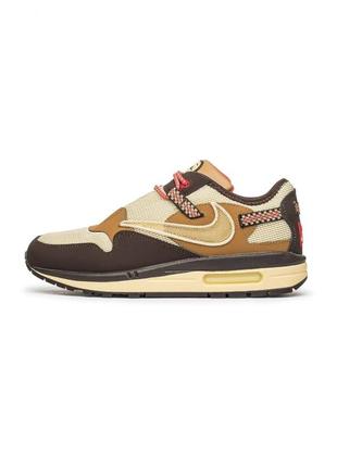 Кросівки жіночі / чоловічі коричневі з натуральної шкіри  nike x travis scott air max 1 brown1 фото