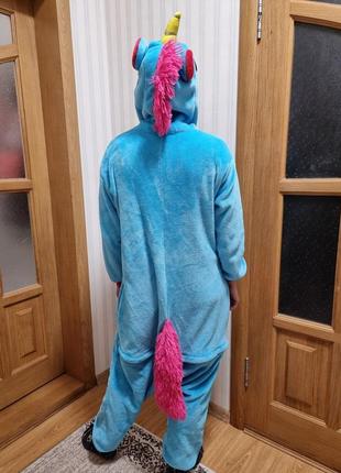 Пижама кигуруми унисекс единорог, пижама кигуруми голубой единорог4 фото