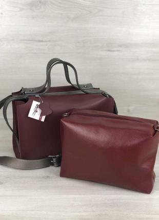 Женская сумка с косметичкой 2в1 бордового цвета6 фото
