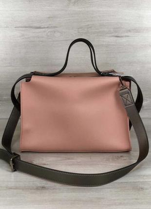 Жіноча сумка з косметичкою 2в1 рожевого кольору3 фото