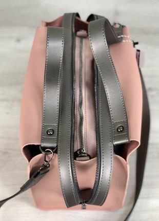 Жіноча сумка з косметичкою 2в1 рожевого кольору4 фото