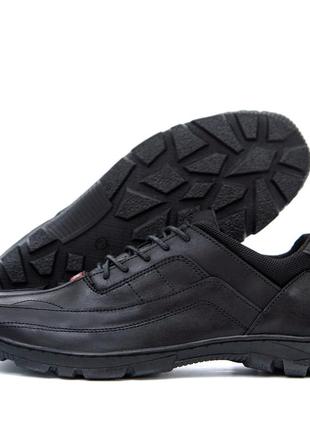 Мужские кожаные осенние весенние кроссовки sport style черные из натуральной кожи на осень *sp*7 фото