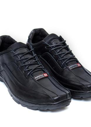 Мужские кожаные осенние весенние кроссовки sport style черные из натуральной кожи на осень *sp*9 фото