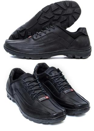 Мужские кожаные осенние весенние кроссовки sport style черные из натуральной кожи на осень *sp*1 фото