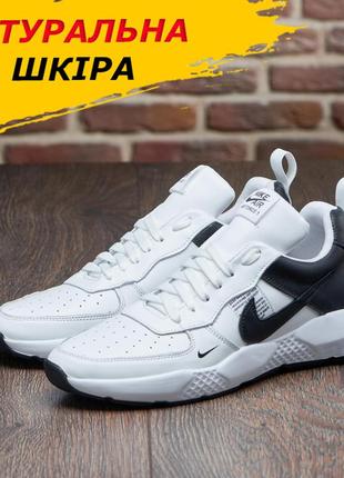 Осінні весняні чоловічі шкіряні кросівки nike (найк) білі повсякденні з натуральної шкіри *015-бел\чер*