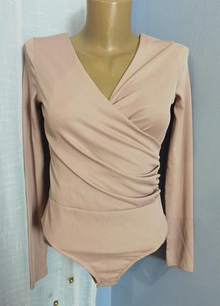 Брендовый стильный трикотажный эластичный боди комбидресс размера s-m