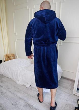 Махровый батальный мужской халат с капюшоном 1024 темно-синий.6 фото
