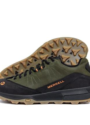 Осенние мужские кожаные кроссовки merrell (мерелл) цвета хаки удобные из натуральной кожи на осень *м-05х*7 фото