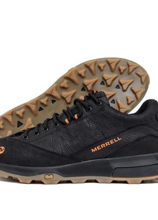 Осінні весняні чоловічі шкіряні кросівки merrell (мерел) чорні якісні з натуральної шкіри на осінь7 фото