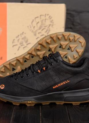 Осінні весняні чоловічі шкіряні кросівки merrell (мерел) чорні якісні з натуральної шкіри на осінь2 фото