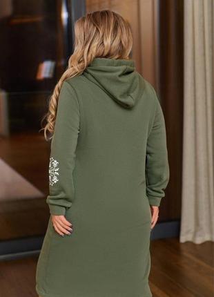 Плаття жіноче зелене коротке мідді із зі с тепле платье женское зелёное хаки короткое мидди флисе тёплое осенние весенние зимние осіннє весняне зимове3 фото