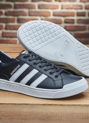 Кеды мужские adidas superstar черные спортивные осенние, молодежные кроссовки адидас весна осень *м-144 ч/б*7 фото